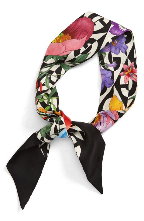 gucci black floral silk scarf|authentic gucci scarves.